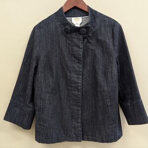 Talbots Black Stretch Denim Three-quarter Sleeve Jacket Blazer Large